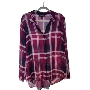 47. Lane Bryant Women's Sheer Purple White Plaid Button Down Blouse 18/20